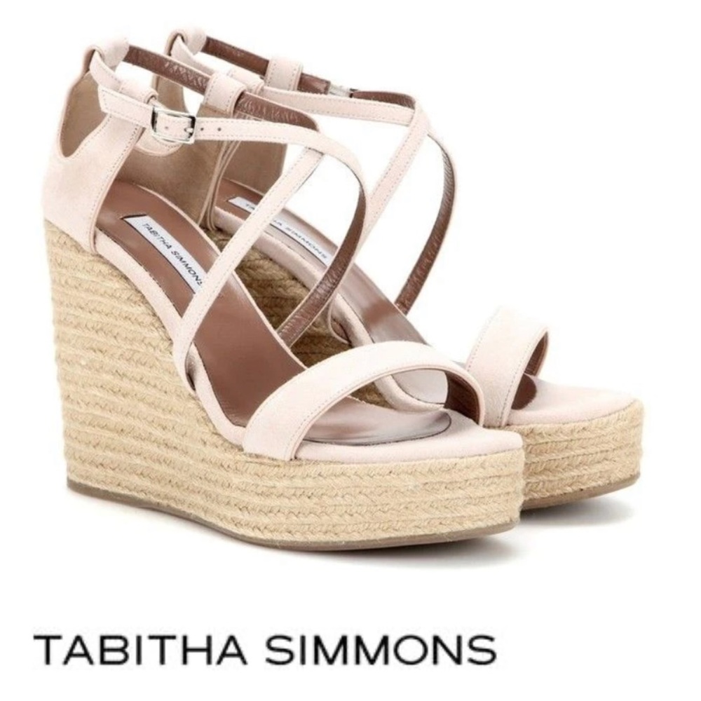 TABITHA SIMMONS Beige Jenny Flesh Kidsuede Platform Wedge Espadrilles Sz 39 M